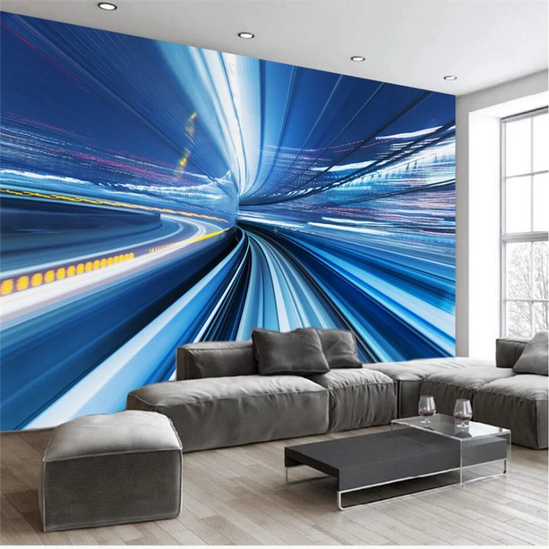 beibehang HD three-dimensional road shuttle street view living room wall custom large mural green wallpaper papel de parede