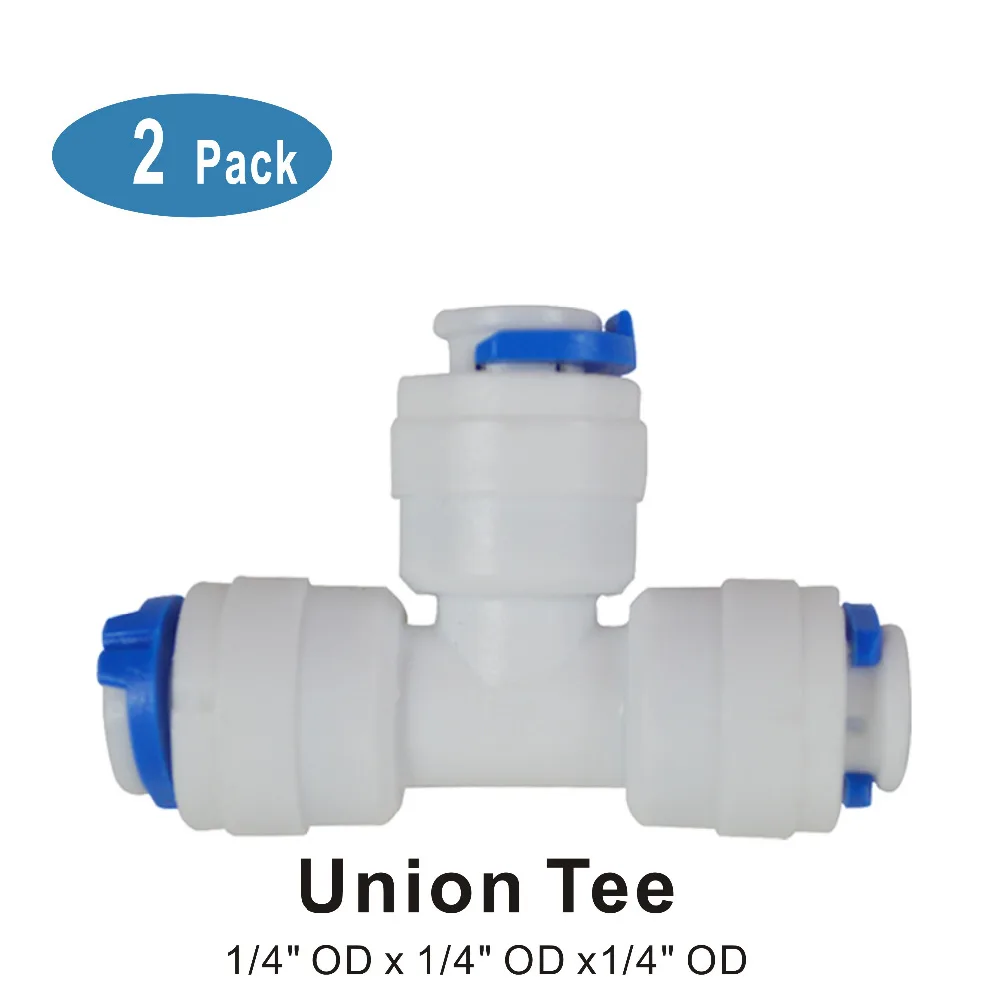 Union Tee 1/4-Inch Quick Coonect Fittings Connection Parts for Water Filters/Reverse Osmosis RO System 2 PACK