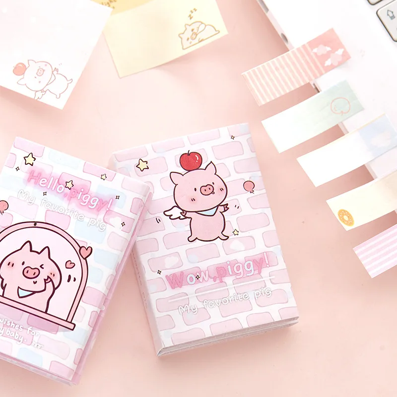 Pink Hello Pig Memo pad 6 Folding Notepad Sticker Notes Planner DIY Cute Stationery School Office Supplies