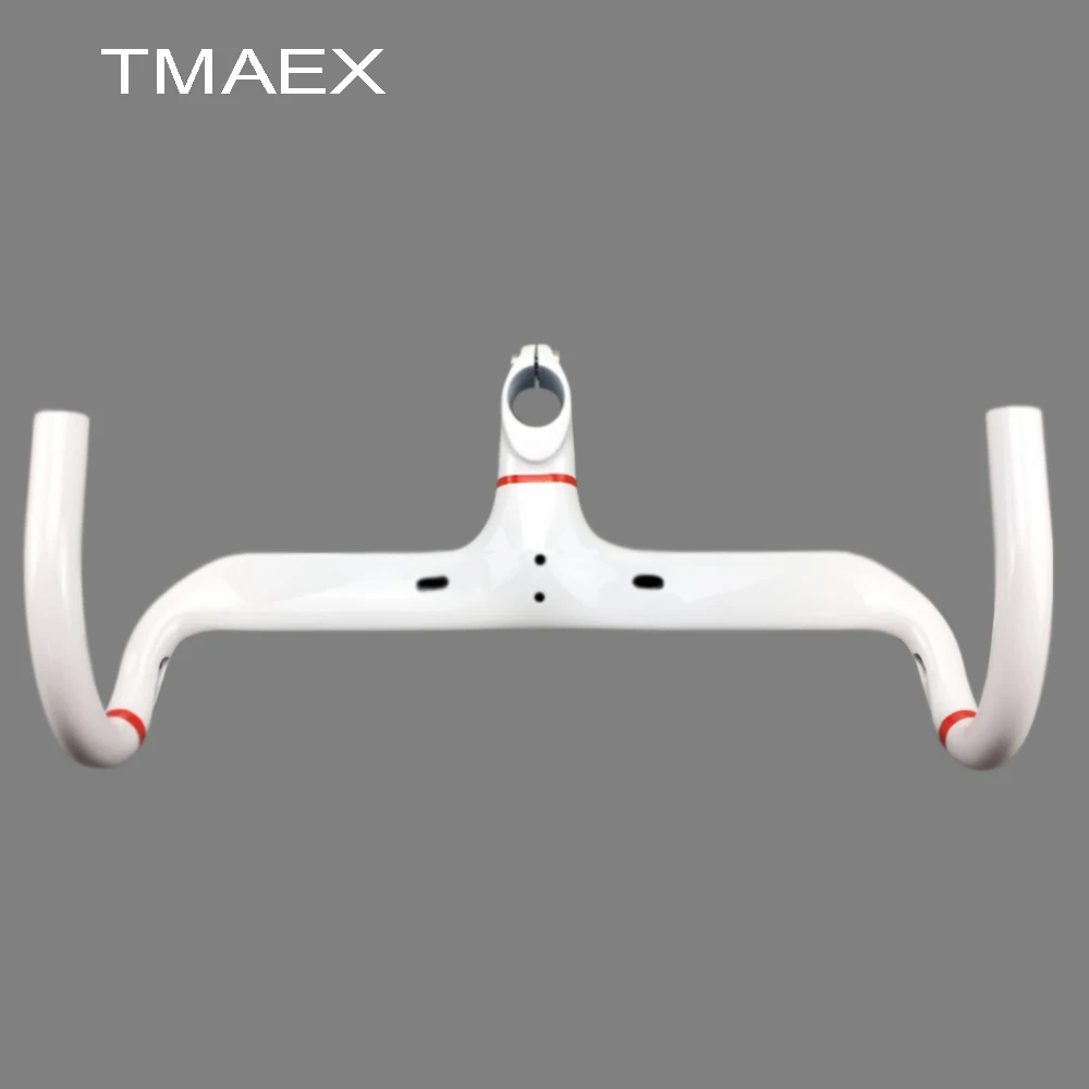 TMAEX Full Fiber White Paint Carbon Handlerbar Carbom Stem Integrated Road Bicycle Accessories Strengthen Ultra light