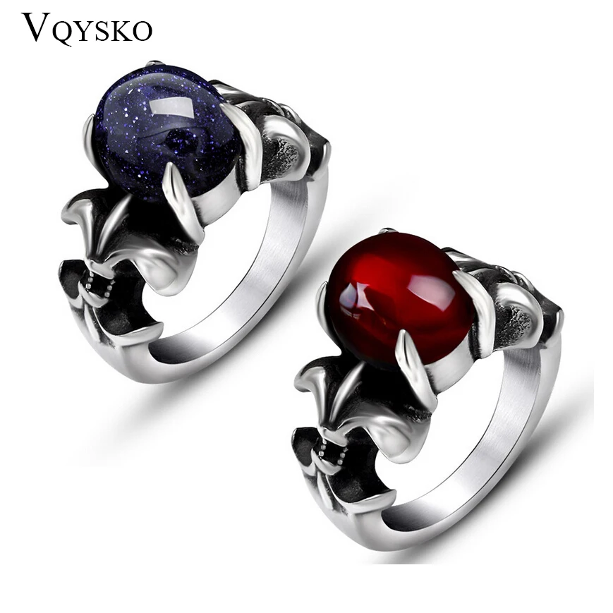 Retro men and women titanium steel ring with Claw Blue and Red Opal Gem hot selling jewelry accessoires rings for gift