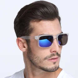 Dokly Transparent frame and blue lens sunglasseswomen Reflective Coating Square Sun Glasses Women Brand Designer