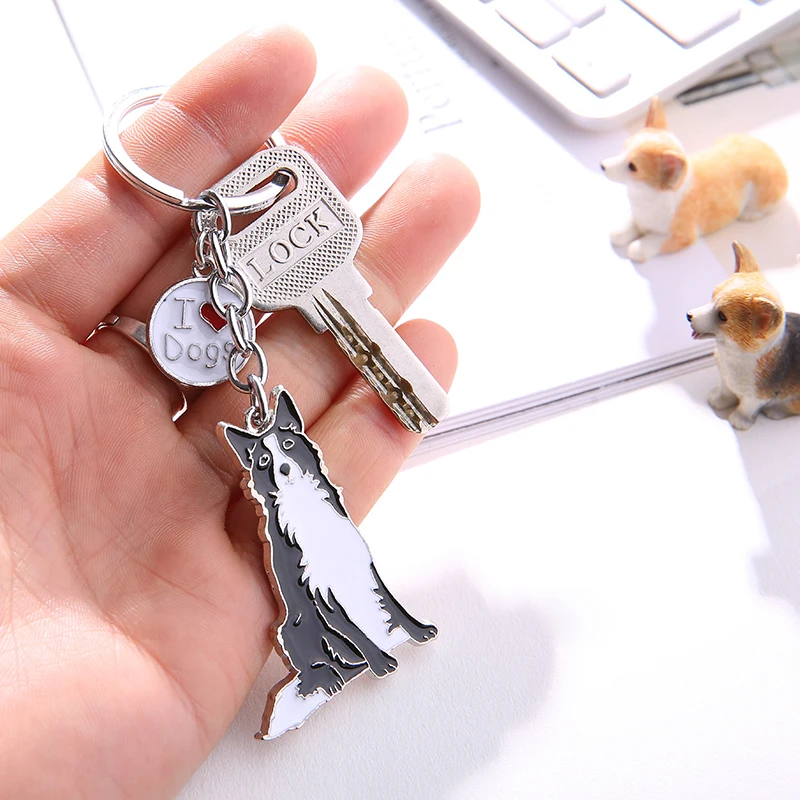 Border Collie pendant key chains for women men silver color metal zinc alloy pet dog bag charm car keychain key ring holder 2019