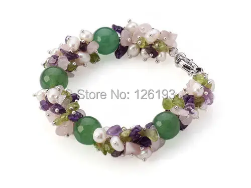 Nice Chunky Natural Freshwater Pearl  Aventurine Stone Necklace Earrings Bracelet Set for Women