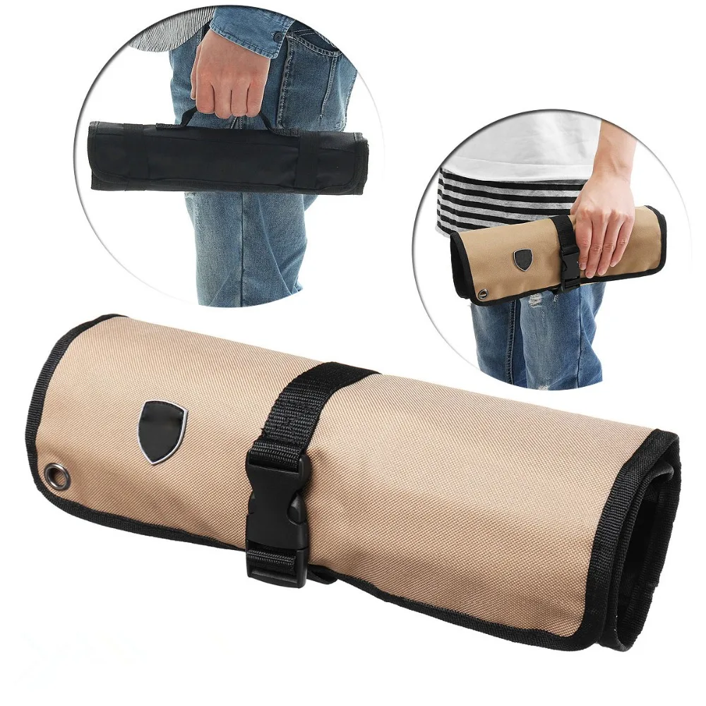 New Coffee 10 Pockets Portable Chef Knife Bag Roll Bag Carry Case Bag Kitchen Cooking Tool Portable Storage Bag Home Garden