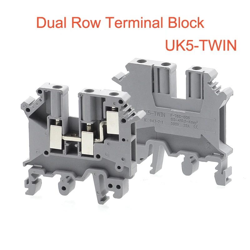 1/5Pcs Dual Row Din Rail Terminal Block UK5-TWIN Screw Type Wire Electrical Double Connector Morsettiera 32A  4mm2