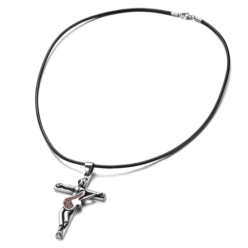 Collane con ciondolo Johnny Hallyday figura commemorare croce chitarra corda catena collana gioielli per ricordare Collier Femme