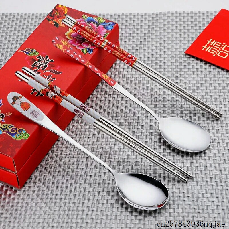 

200sets Double Happiness Dinnerware Spoons Chopstick Sets in Gift Boxes Wedding Gift Party Favors