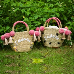 DIY Customized name beach bag straw totes bag large Jumbo summer bags embroidery flower women letter Flora handbag new arrivals