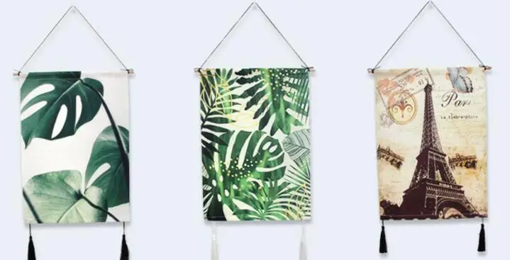 Tropical Green Plant Flamingo Cactus Tapestries Printed Calligraphy Flags Banners Hanging painting  Background wall Home Decor