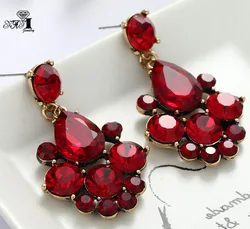 YaYi Jewelry New  Red Glass Gray Rhinestone Dangle Crystal Earring Women's Fashion Ancient Gold Color Gem Long Earrings 1164