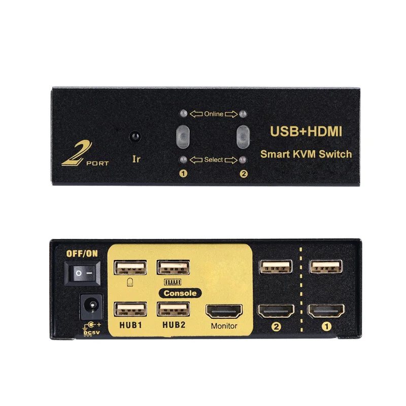 2 Port KVM Switch HDMI-compatible Splitter 2 In 1 Out Remote Control Switch USB Splitter Computer Keyboard Mouse Display Sharing