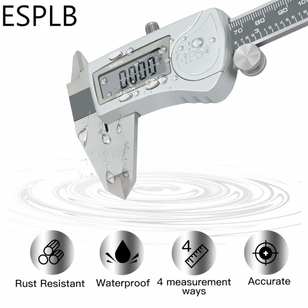 ESPLB Waterproof Vernier Calipers High Precision Electronic Digital IP54 6'' 150mm Stainless Steel Caliper Measuring Tool