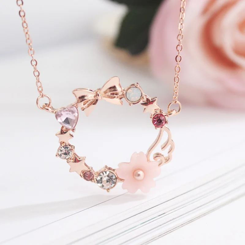 Japanese Pink Card Captor Sakura Earrings Rose Gold Color Angel Wing Rhinestone Star Moon Star Drop Earrings For Women Girls