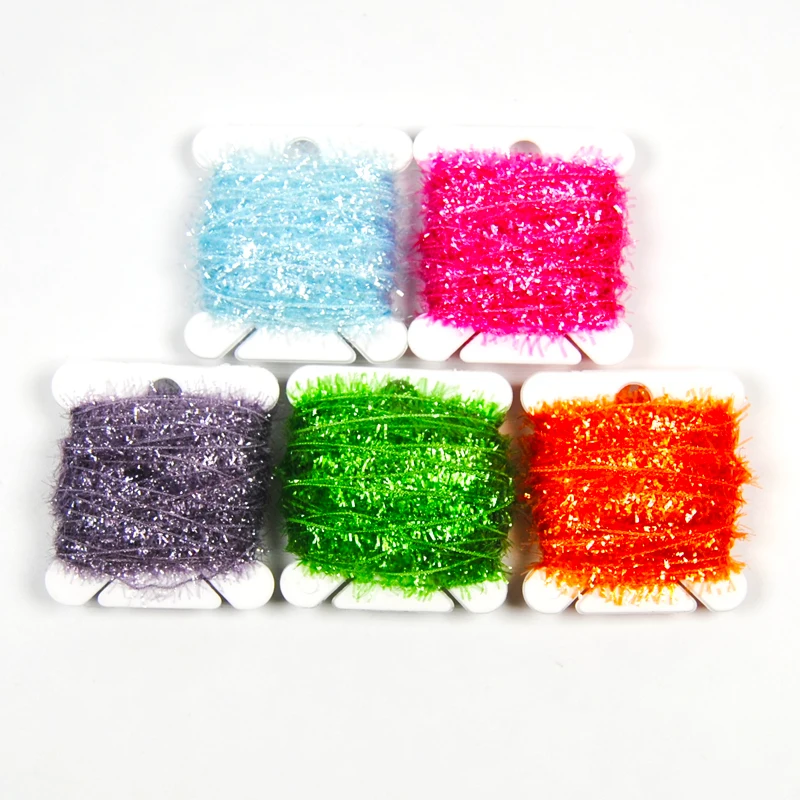 16Cards 10m/card Fly Fishing Tinsel Chenille Flies Material for Streamer Lures Crystal Flash Line Green Yellow Black Gold Pink