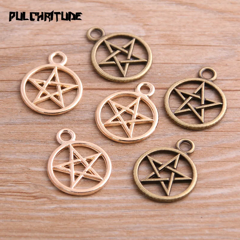 10pcs 20*25mm New Three Color Pentagram Charms Round Pendants For DIY Jewelry Handmade Making Accessorie