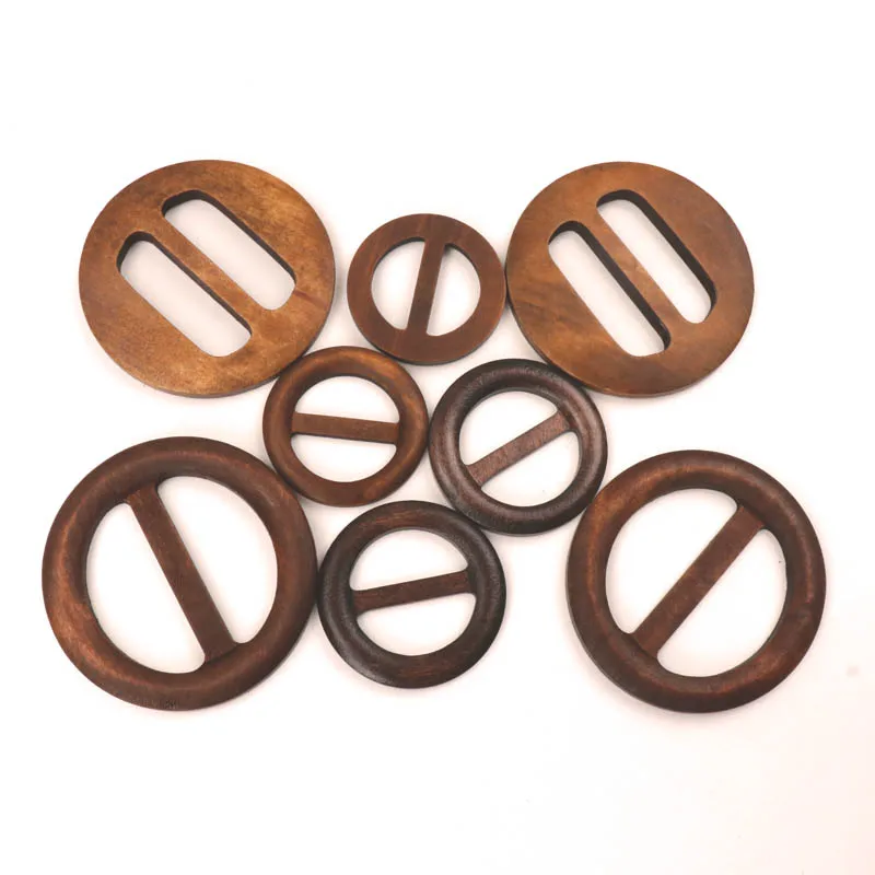 Handmade Wooden Crafts Belt Buckle Ring Wood Clothes Accessories Sewing Children DIY Mix Size Round Shape Garniture 50-75mm 1pcs