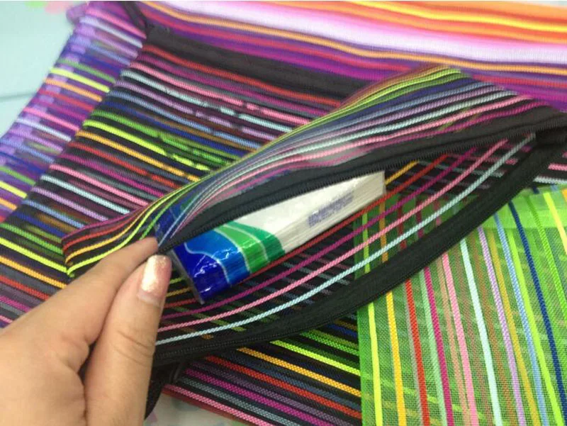 500pcs/lot Fashion Pretty Voile Bag Rainbow Stripe Zipper Folder Home Office Organization Document Storage Bag A4 Size ZA3944