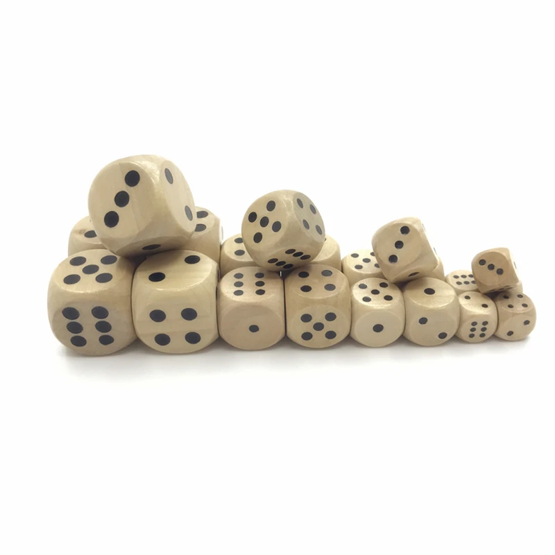 New 50Pcs High-quality 12mm 16mm 20mm 25mm Wooden Dice Children Teaching DIY Standard Cube Point Soild Wood Dice Wholesale