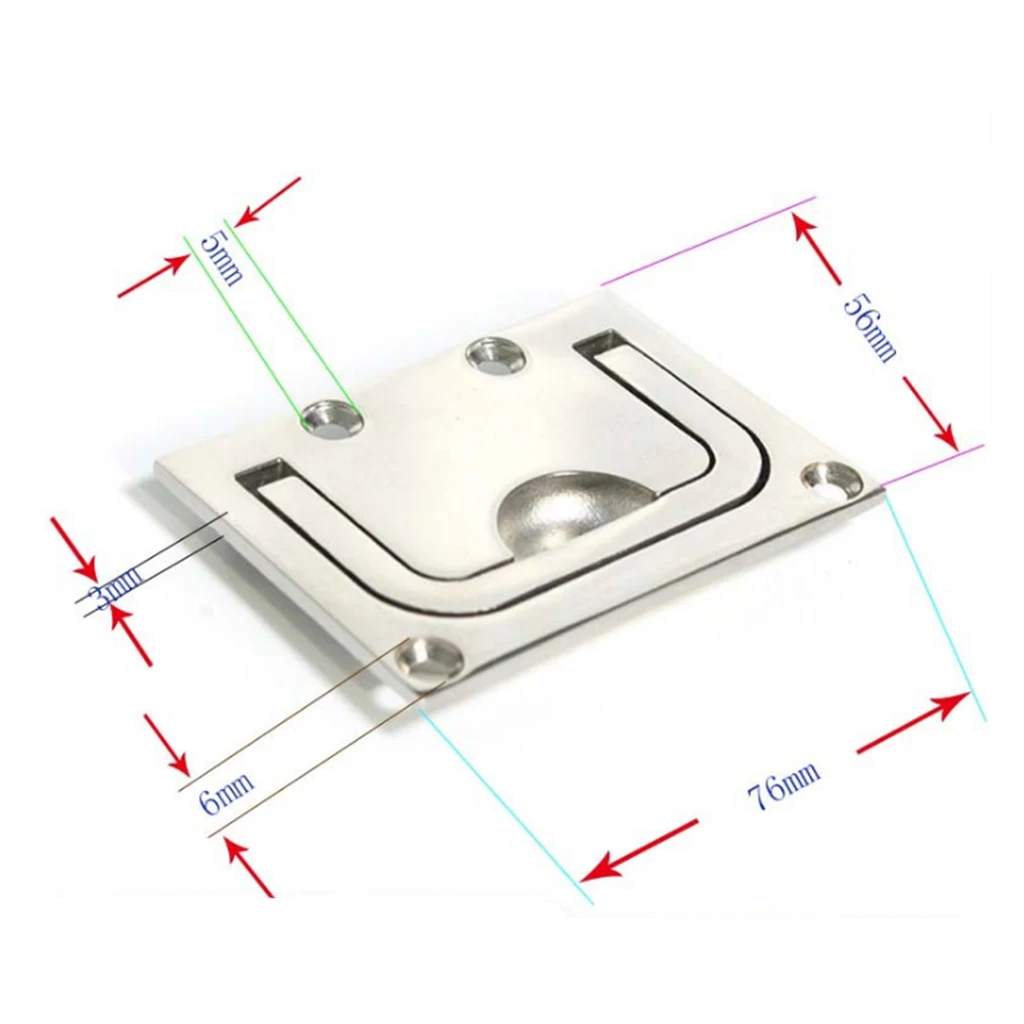 316 Stainless Steel Flush Hatch Pull Lift Ring Handle Marine Boat 76mm x 56mm