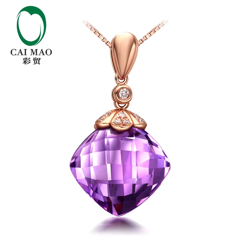 CaiMao Jewelry 12x12mm 7.56ct Cushion Amethyst/Citrine And 0.06ct Round Diamond 14K Rose Gold Pendant