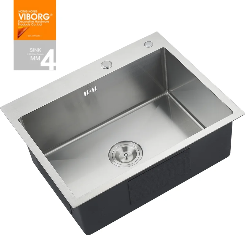 (760 x 505 x 220 mm) VIBORG Deluxe Handmade Extra-thick 304 Stainless Steel Top Mount Single Bowl Kitchen Sink