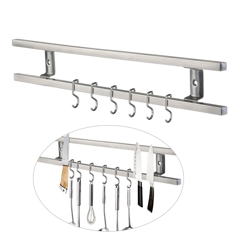 

FINDKING 2019 hot Wall Mount Magnetic Knife Storage Holder Rack Strip Utensil Kitchen Tool with 6 Removable Hooks Quality