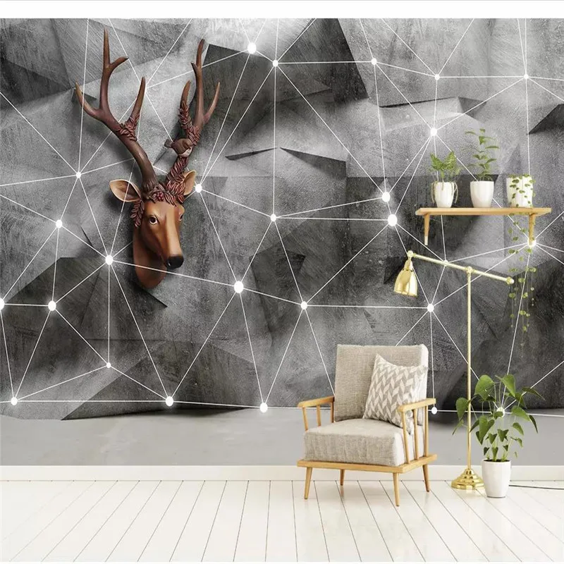 

Custom wallpaper Nordic 3d solid geometry triangle elk line TV background wall home decoration art painting