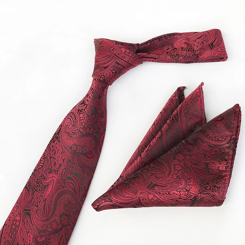 

RBOCOTT 2PCS 8cm Necktie And Handkerchief Set Mens Paisley Tie And Pocket Squares Fashion Plaid & Floral Ties Wedding Red Tie