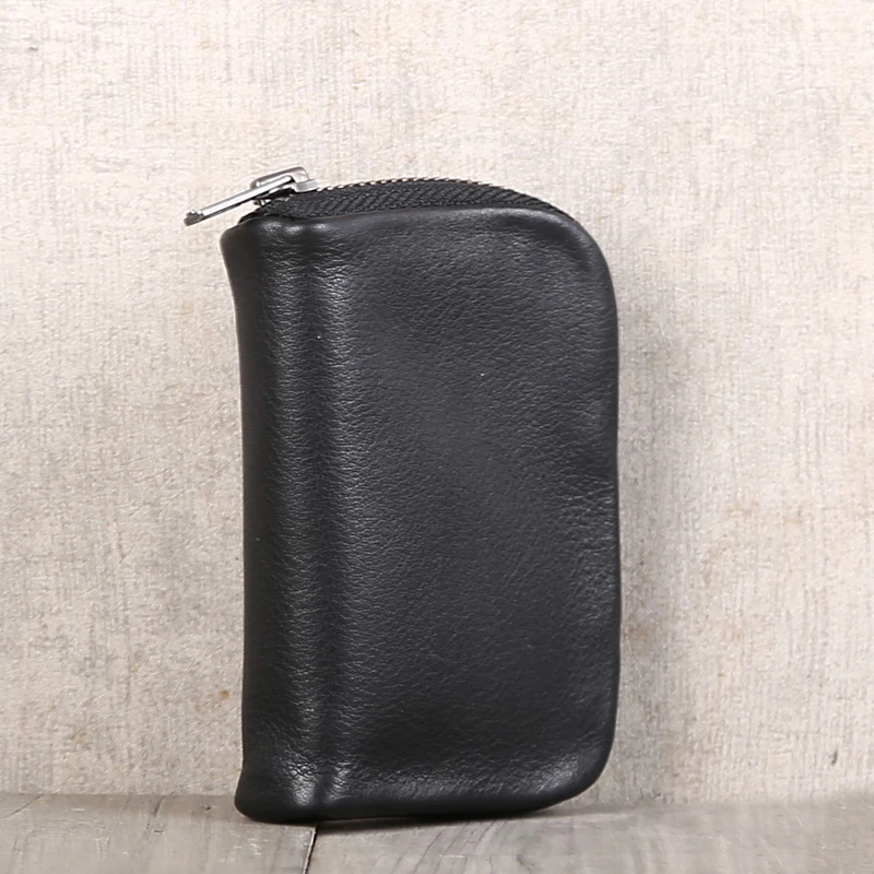 Alisara Car Key Bag Men Genuine Leather Luxury Zipper Key Wallets Women Casual Mini Housekeeper Case 100% Cowskin Small Purses