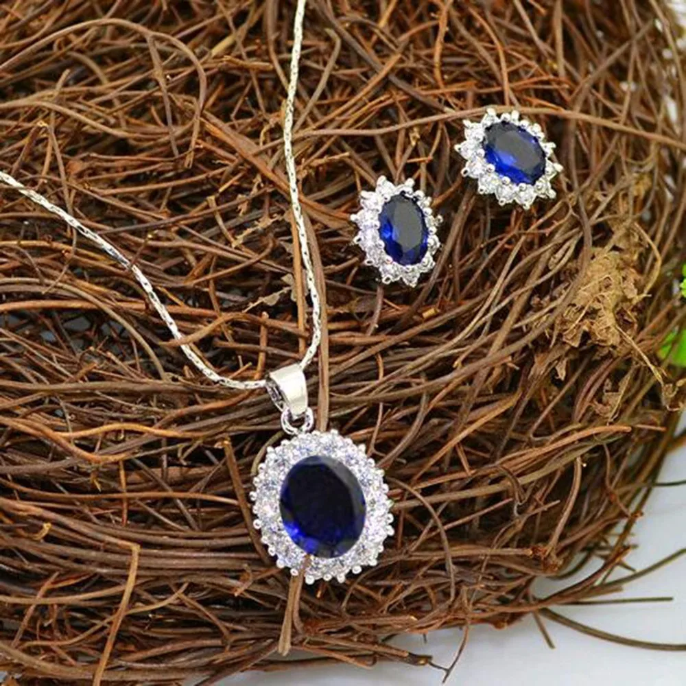 Vienkim 2021 New Fashion Blue Silver Color Crystal Jewelry Set Luxury Vintage Party Water Drop CZ Necklace&Earrings Fine Jewelry