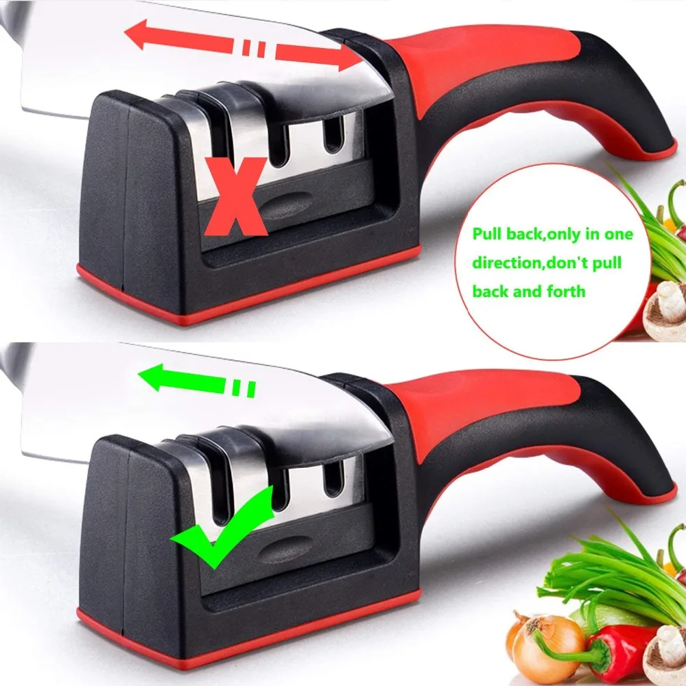 LMETJMA Manual Knife Sharpener 3 Stage Steel Diamond Ceramic Coated Knife Sharpener Kitchen Sharpening Tools KC0193