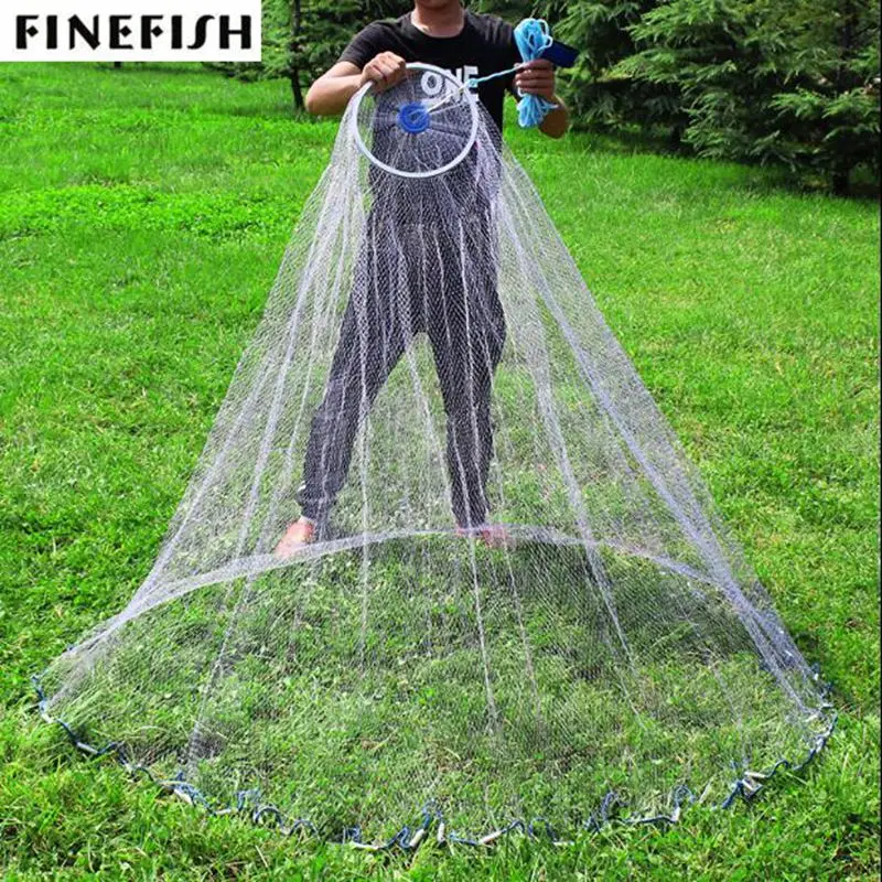 Finefish Monofilament Line With Ring Fishing Net Easy Throw USA Cast Nets Iron Sinker Hand Network Small Mesh Fly Hunting Nets