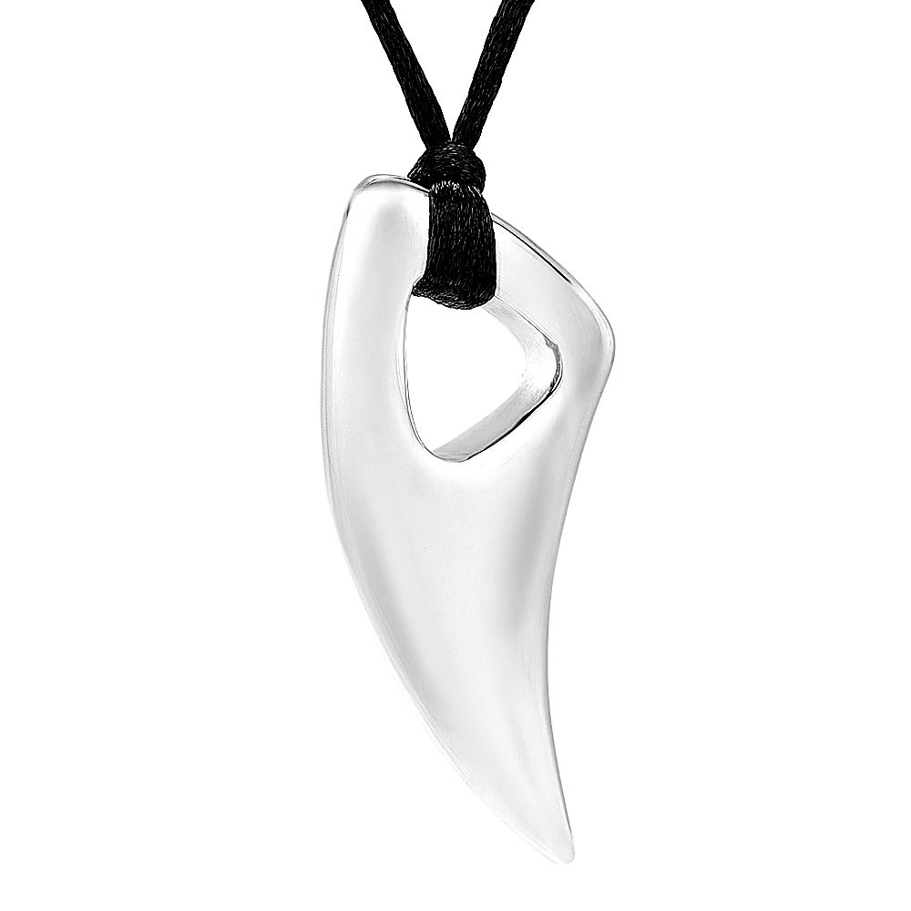 IJD12834 Wholesale 50Pcs Men's Black Titanium Steel Wolf Tooth Charm Pendant Necklace Cord For Gift