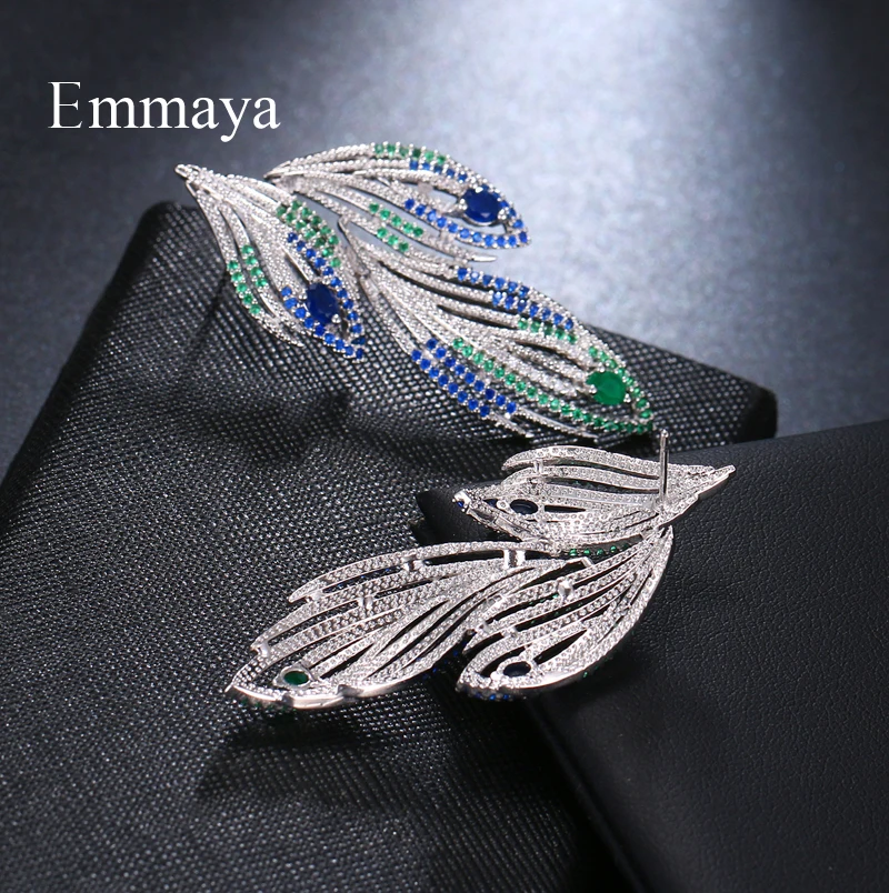 Emmaya Brand Charm Multicolor Fashion Gorgeous AAA Cubic Zircon Feather Shape Earrings For Woman Wedding Christmas Party Gift