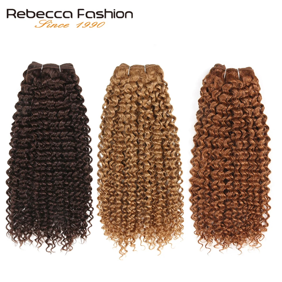 Rebecca Double Drawn 113G Remy Human Hair Braziliaanse Krullend Haar Weave Bundels Ombre Rood Bruin Auburn Blond Kleuren Extensions