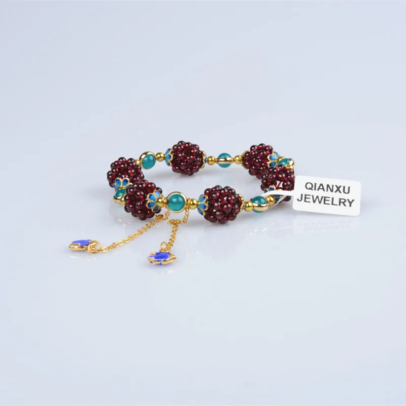 QIANXU Burgundy-red Garnet Bracelet 4mm Beads Bracelet for Women Fine Jewelry