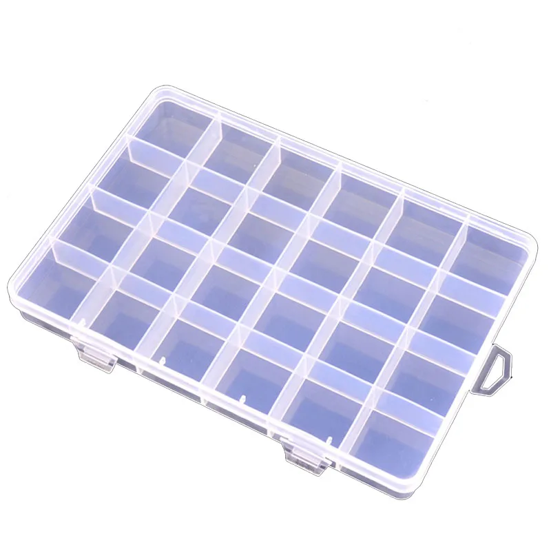 Otmagelu Clear Plastic 24 Slots Beautiful Jewelry Nail Art Rhinestone Empty Storage Box Case Craft Travel Organizer Bead Holder