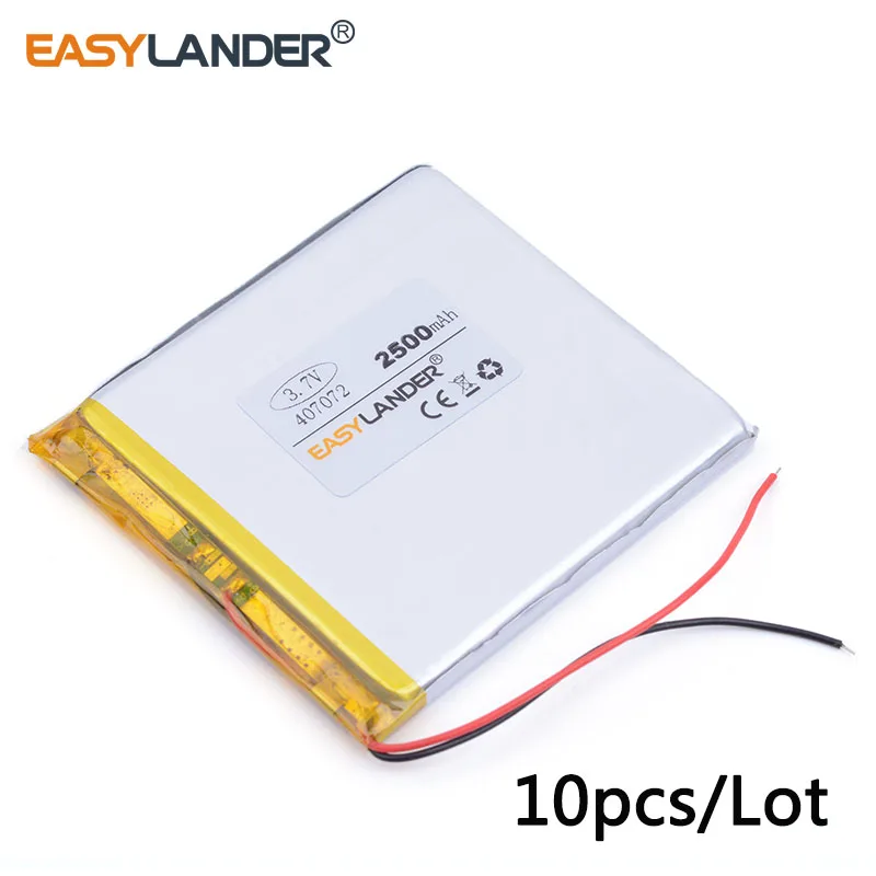 10pcs/Lot 3.7 V lithium battery  407072 2500 milliampere patriot M608 M60 patriot p726 battery For MID laptop cell phone speaker