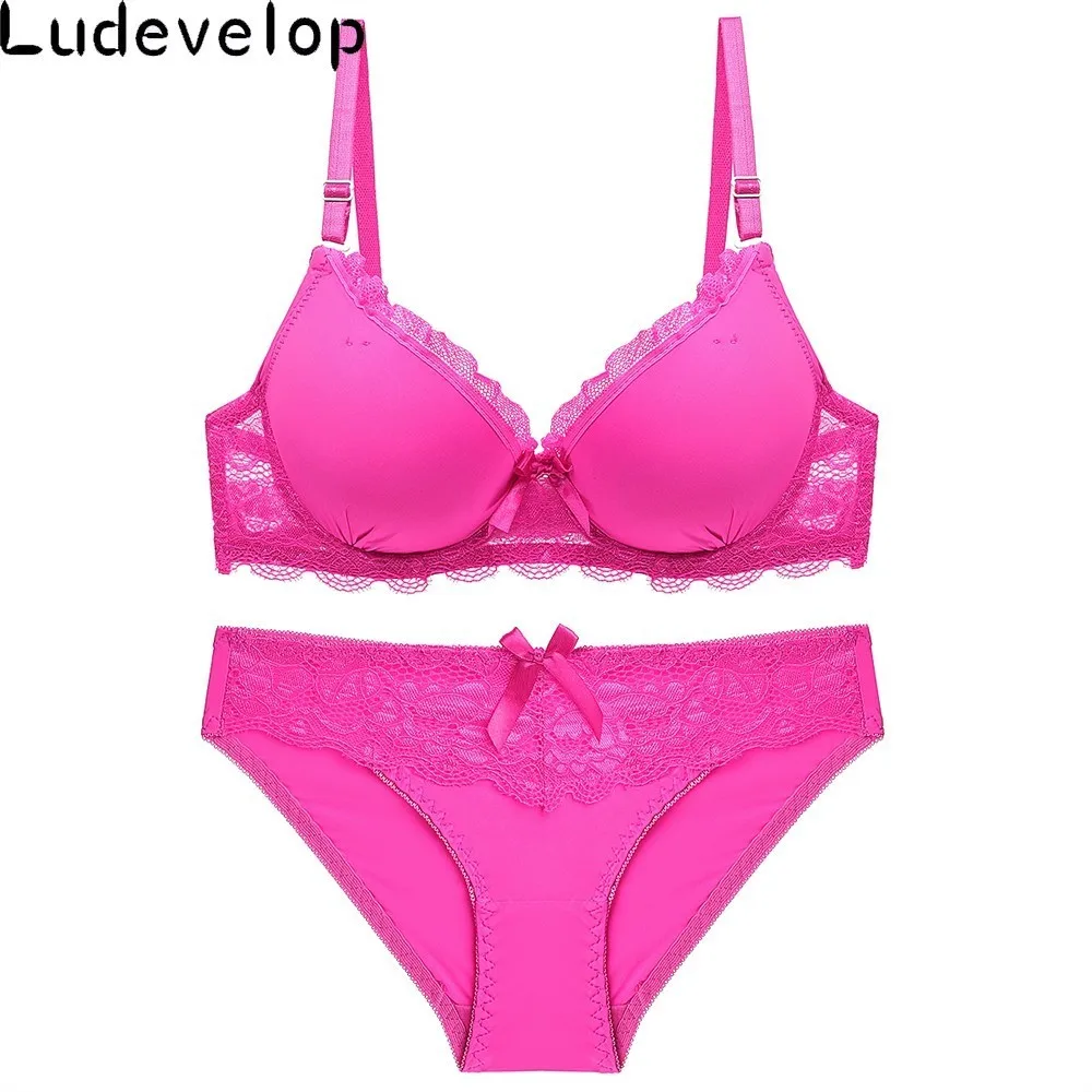 Sexy Lace Women Push Up Bra Sets Solid Wrinkle Bra Brief Sets French Romantic Intimate Underwear Set Bra and Panties Sets