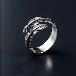 Retro High-quality 925 Sterling Silver Jewelry Thai Silver Not Allergic Personality Feathers Arrow Opening Rings   R192