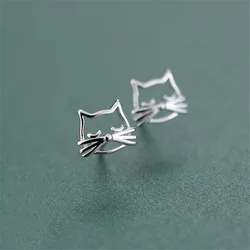 New Korean Style Fashion Cute Animal 925 Sterling Silver Jewelry Hollow Bearded Cat Personality Simple Stud Earrings  E125