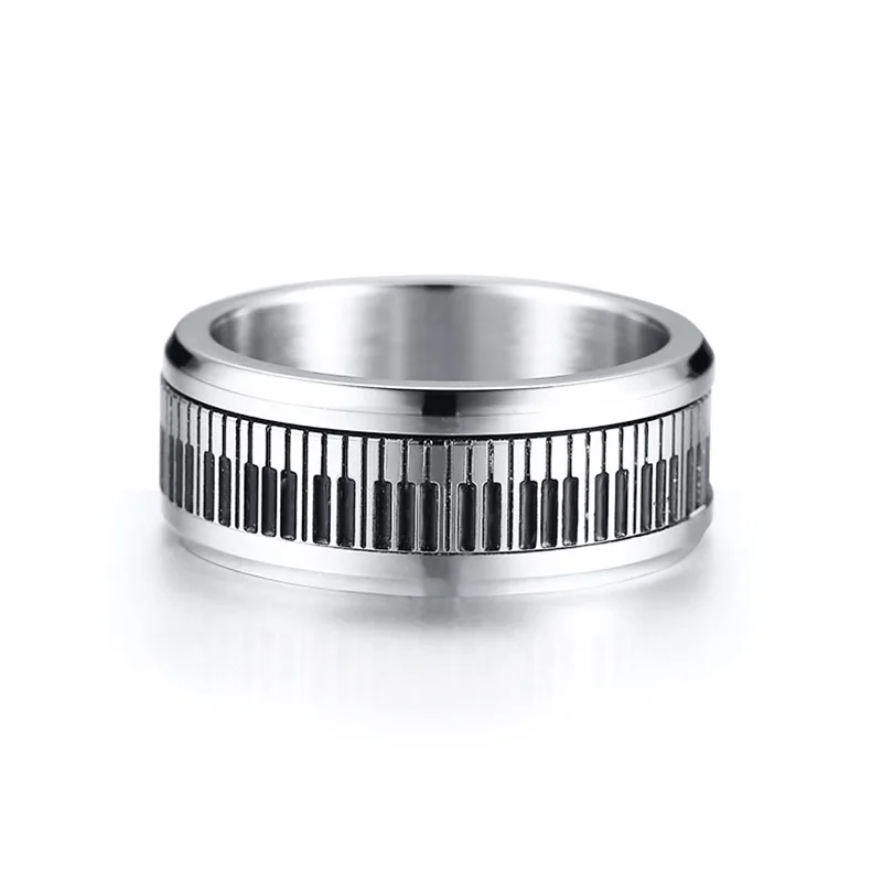 Stylish Men\'s Piano Player Band Spinner Ring in Stainless Steel Music Keyboard Enthusiast Male Jewelry