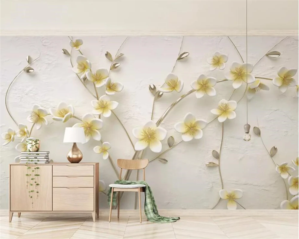 Custom wallpaper photo new small fresh lemon yellow plum 3d embossed TV background wall decoration murals 3d wallpaper