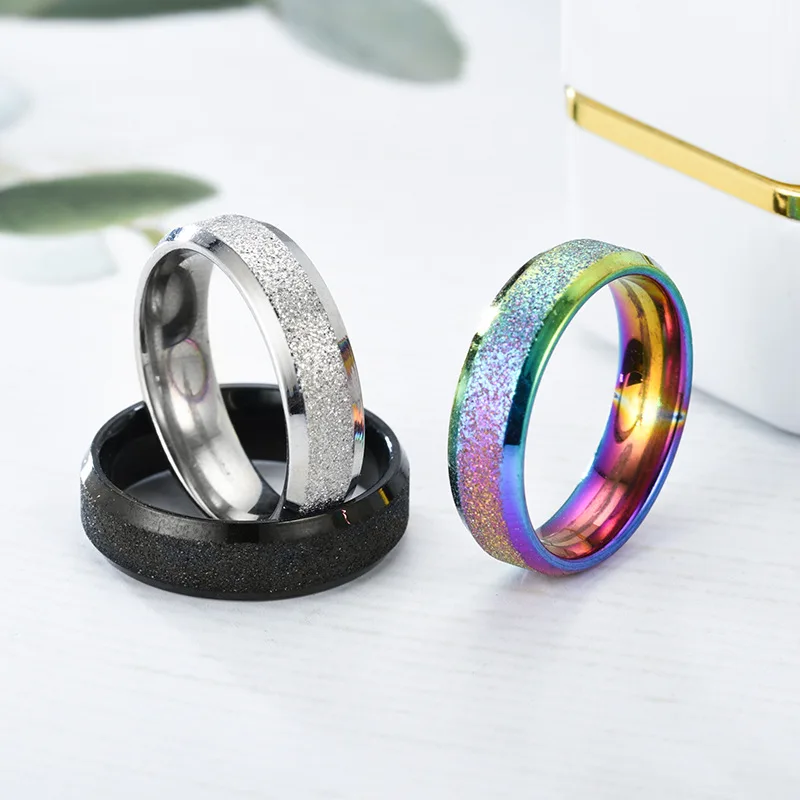 Fashion new stainless steel frosted men and women couples titanium steel ring jewelry accessories