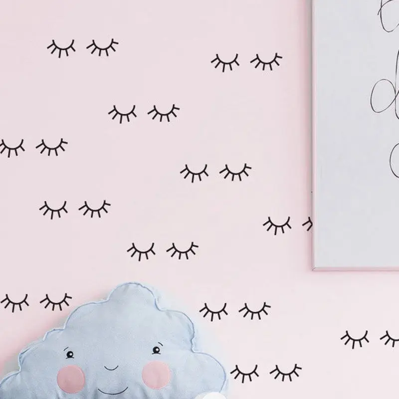 Cute eyelash pattern Wall decal removable Vinyl Wall Stickers For Kids Room Lovely Sleepy Eyes Baby Nursery Wall Art Home Decor