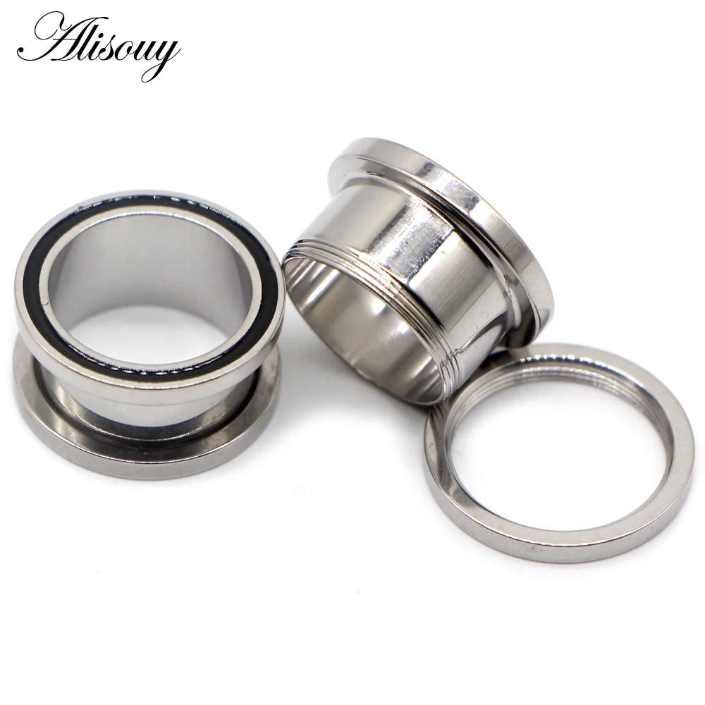 Alisouy 2pcs Ear Plugs Tunnels Stainless Steel Pulley White Line Screw Extender Stretcher Fashion Piercing Body Jewelry Earrings