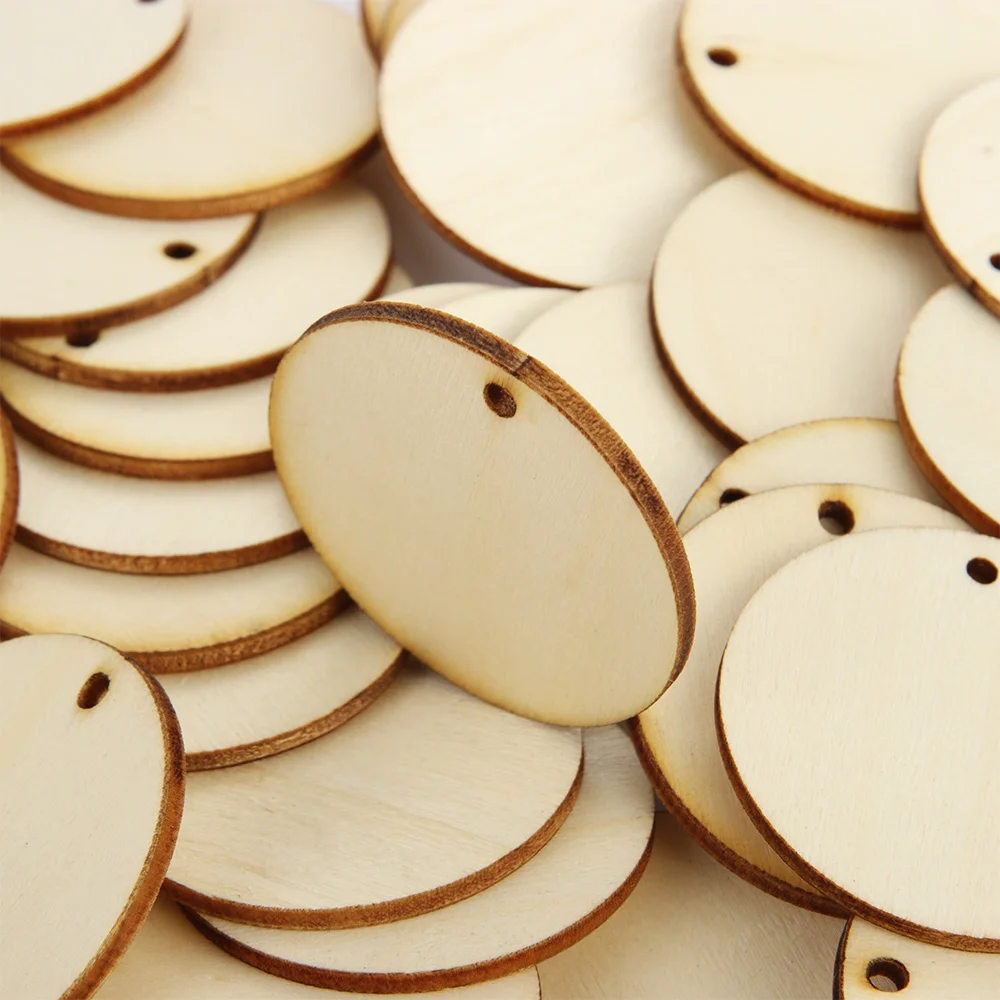 25/50pcs/lot Round Shape Natural Wooden Ornament Handmade Wood Piece Hanging Pendant Scrapbooking Wood Home Decoration DIY Craft