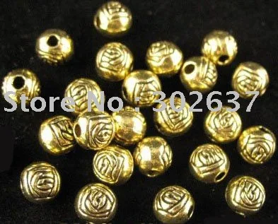 

FREE SHIPPING 360pcs Antiqued gold plt rose round beads 6mm A498G