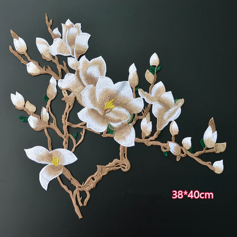 Exquisite water soluble flower large patch magnolia complete embroidery applique high-end decorative long trench flower patch